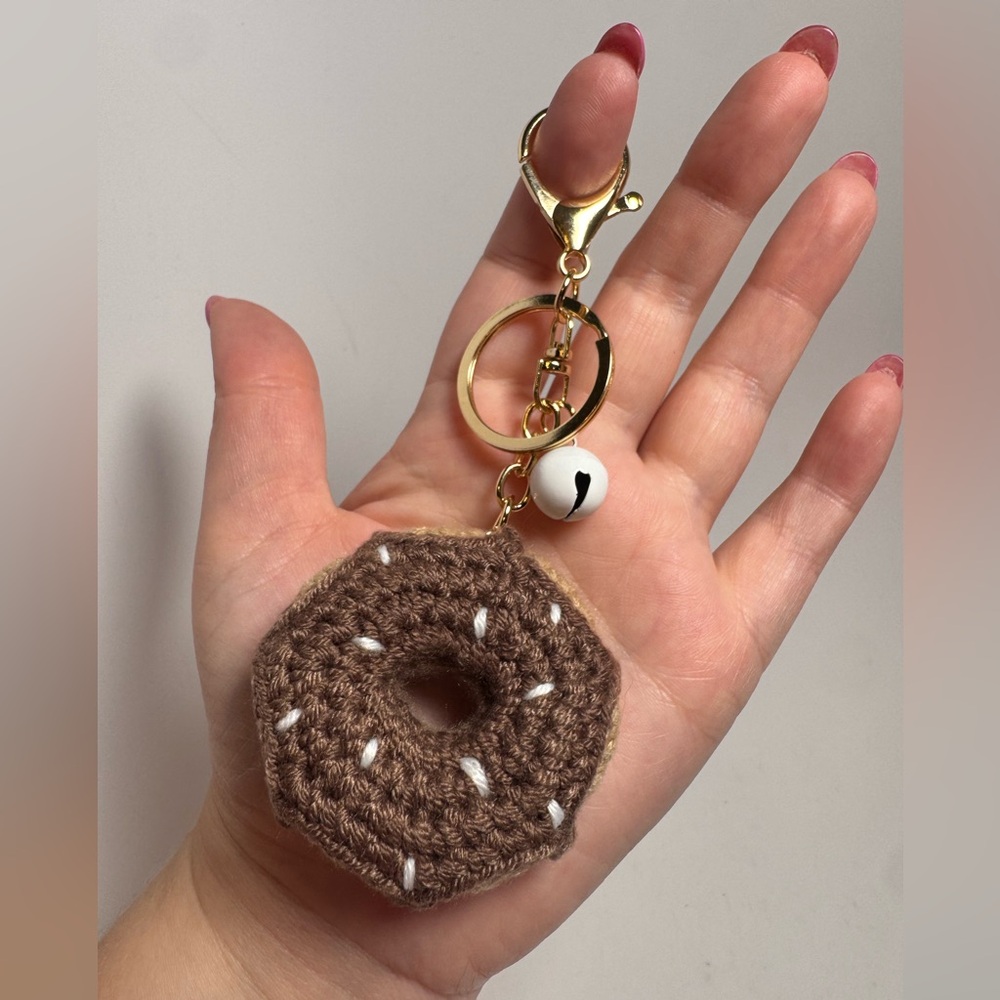 Crocheted Donut Bag Charm/KeyChain Hand Made Whimsical Bag Charms - Picture 4 of 5